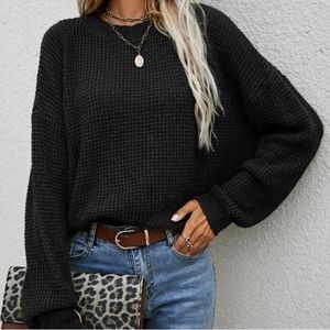 Black Waffle Knit Sweater